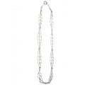 14Kt White Gold Four Row Link and Pearl Stations Necklace 